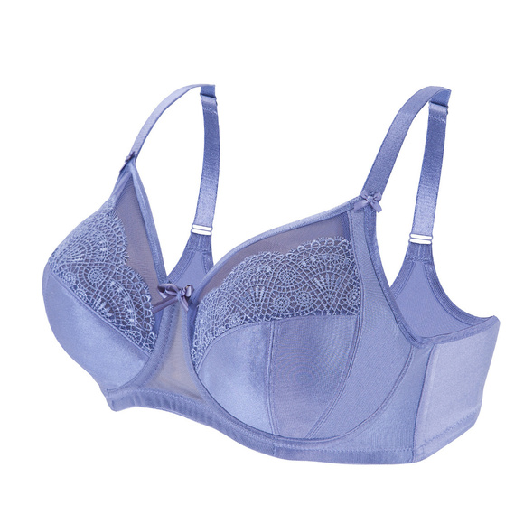 Glamorise 46F Satin Lace Underwire Bra Blue Wonderwire Elegance Side-Bones 46F - Picture 7 of 16